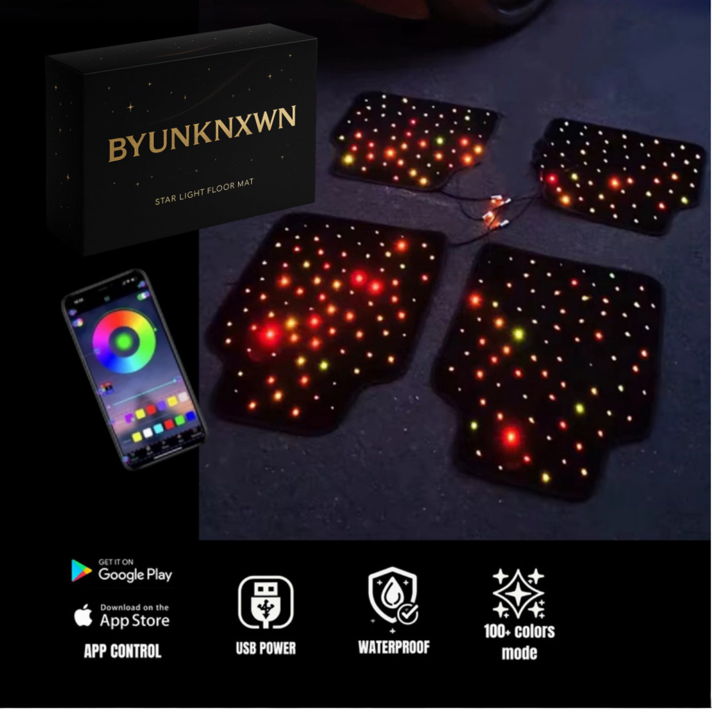 Universal Starlight Car Floor Mats Waterproof 4PCS